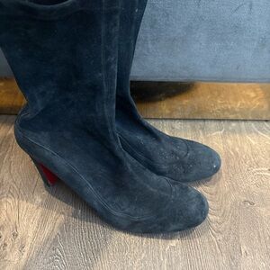 Christian Louboutin Black Suede Ankle Boots with Red Soles